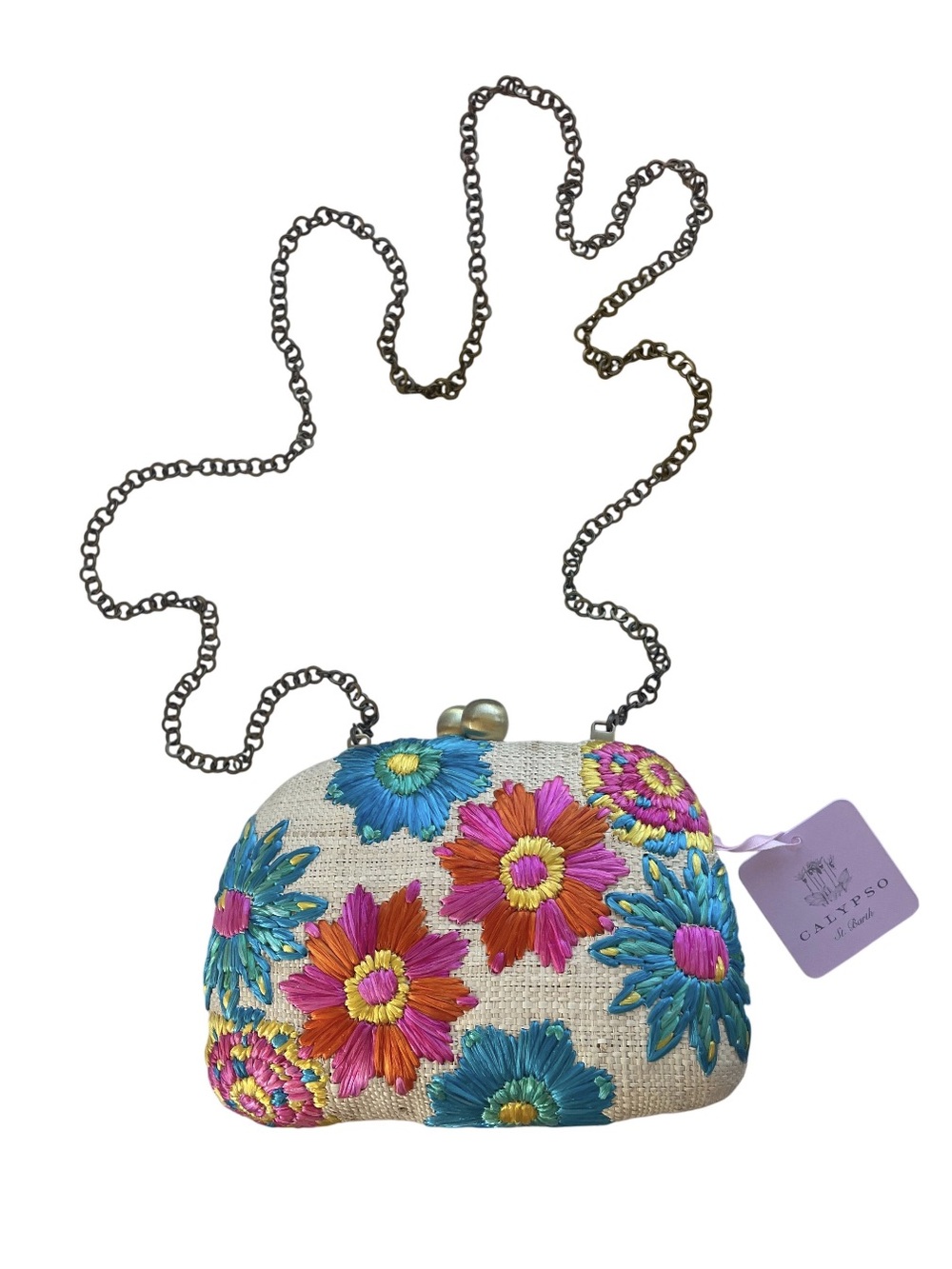 BNWT Serpui Marie Mia Floral Embroidered Straw Minaudière Clutch BNWT
